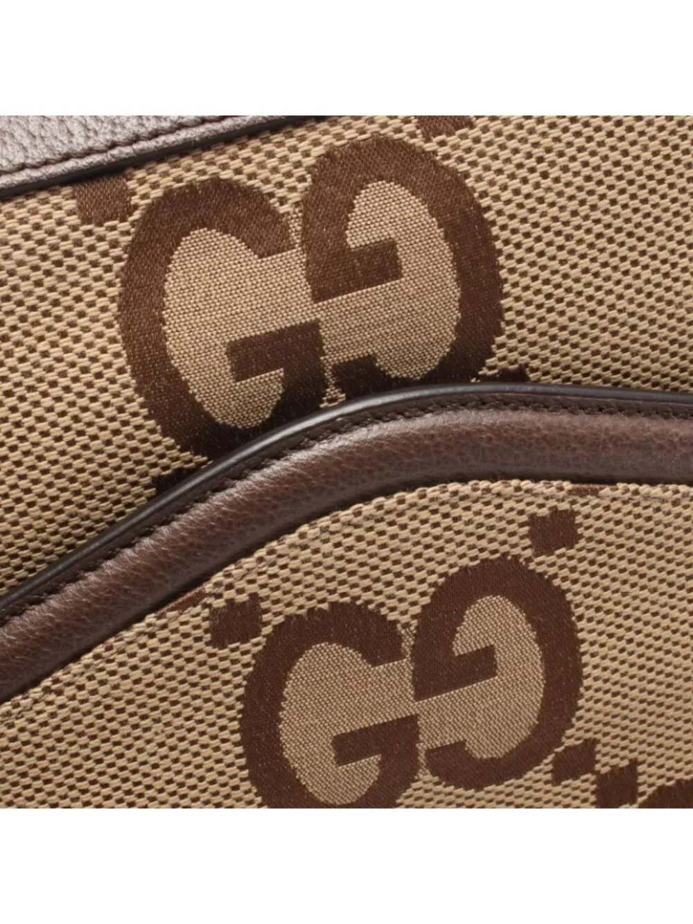 Gucci Shoulder Bag Jumbo GG Beige Brown Canvas Leather